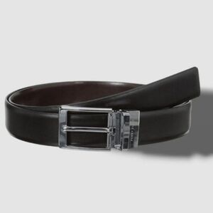 Perry Ellis Brown Leather Belt with Silver Buckle